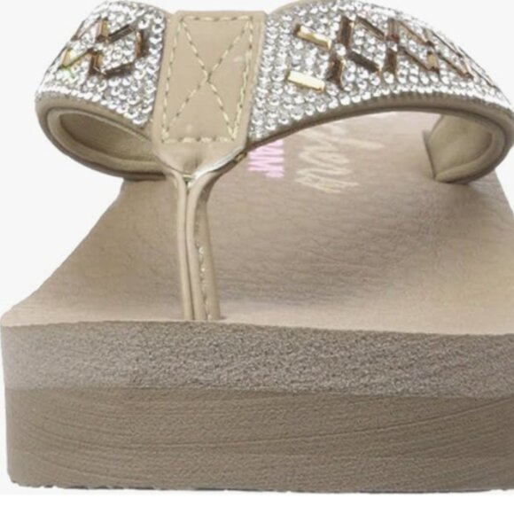 NEW Skechers Womens Vinyasa Lotus Princess Flip-Flop beige taupe sz 6 - Picture 1 of 4